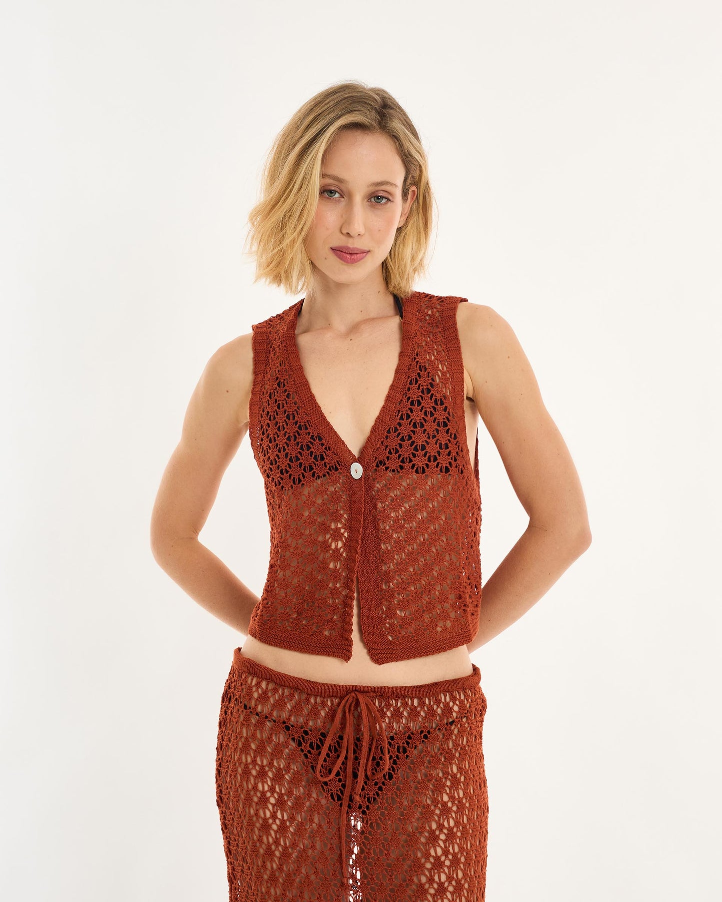 BROWN ALT KNIT BLOUSE