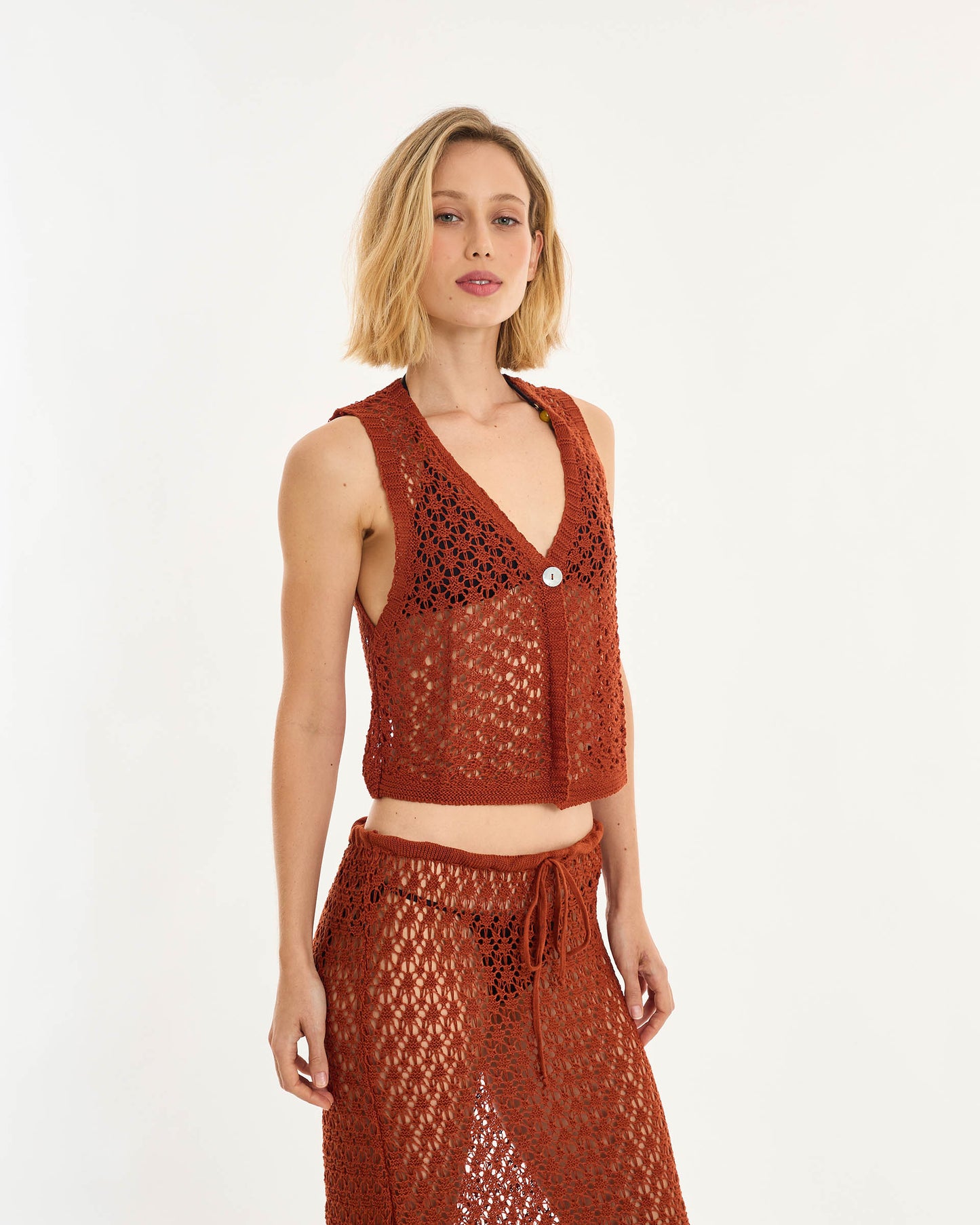 BROWN ALT KNIT BLOUSE