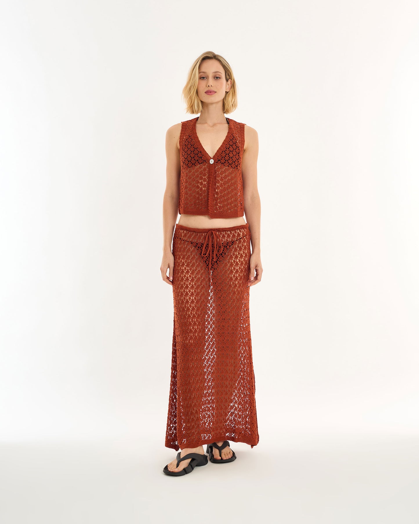 BROWN ALT KNIT BLOUSE