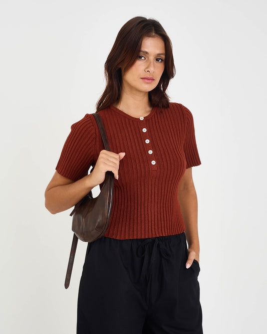 BROWN TRICOT MEL BLOUSE