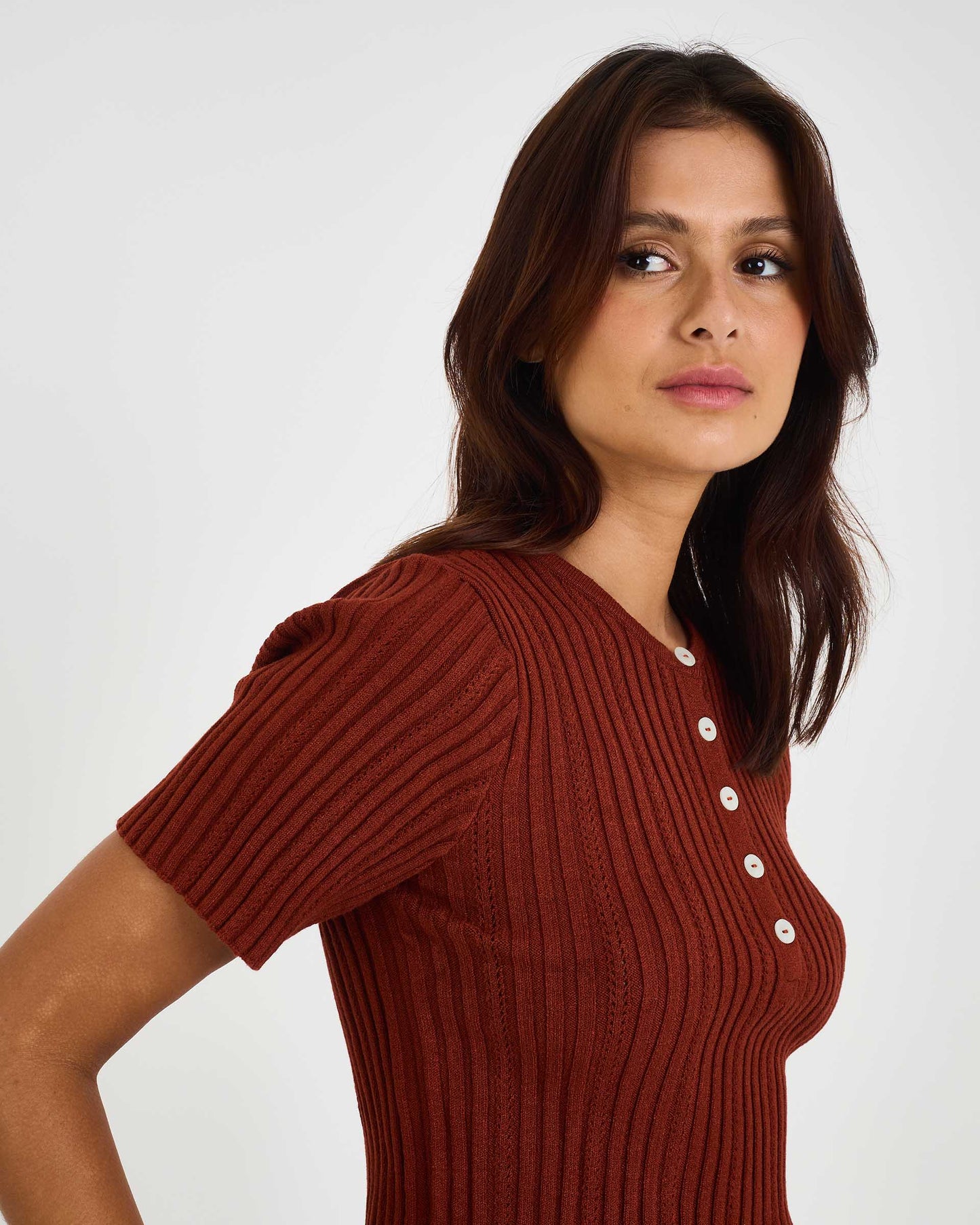 BROWN TRICOT MEL BLOUSE
