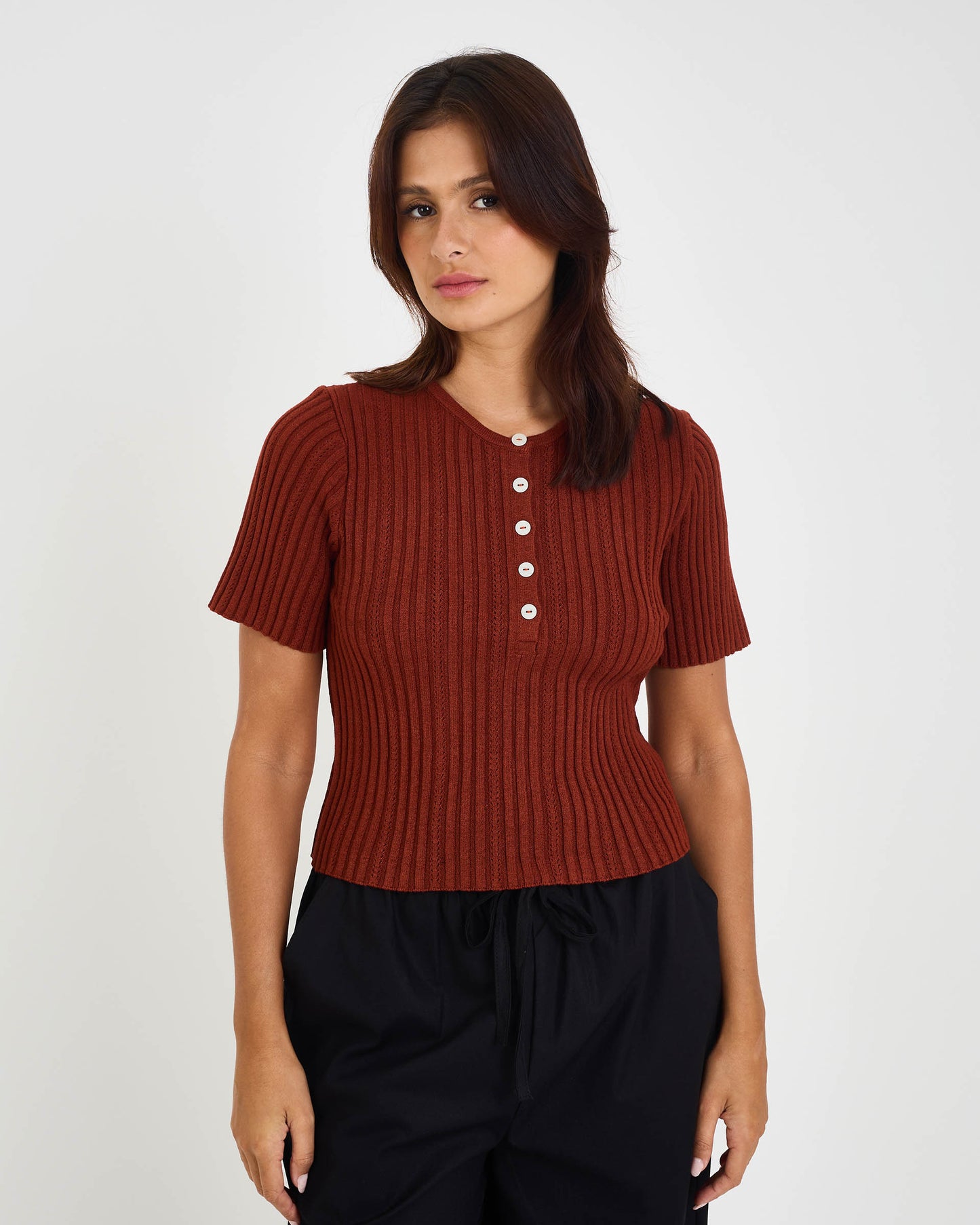 BROWN TRICOT MEL BLOUSE