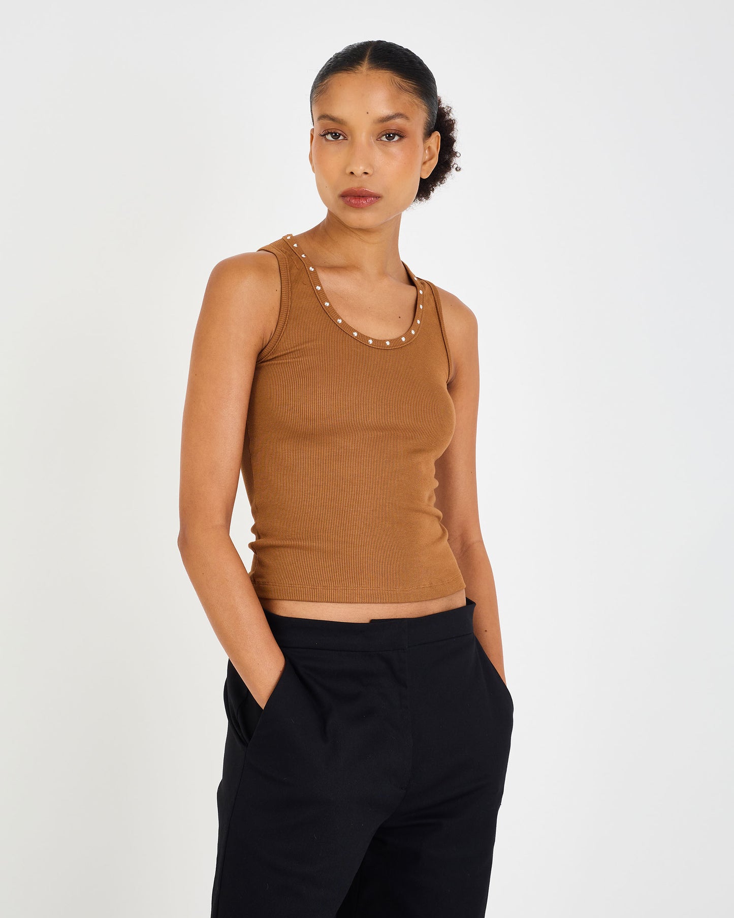 BROWN NOX STUDDED TANK TOP