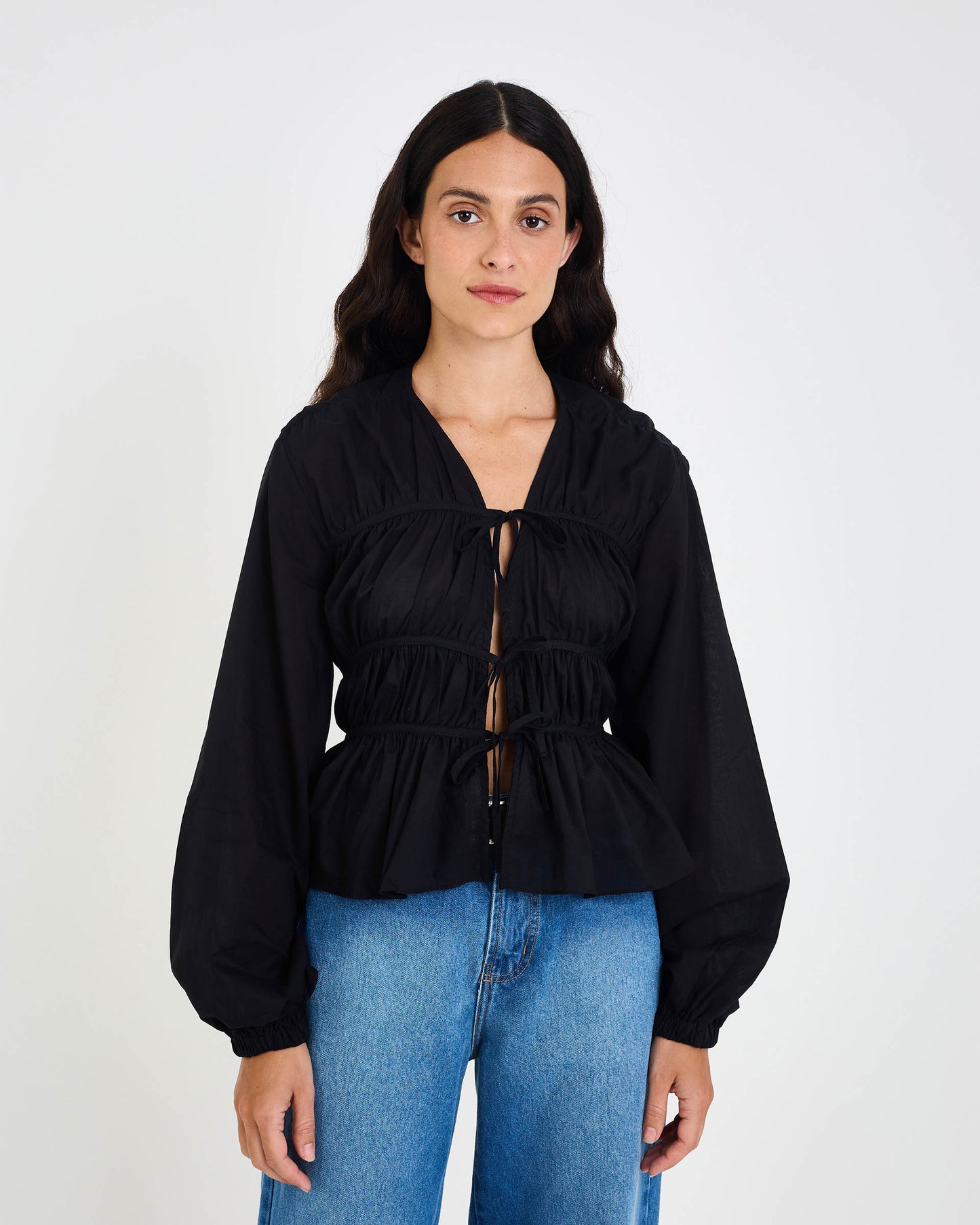 BLACK MOS WRINKLED BLOUSE