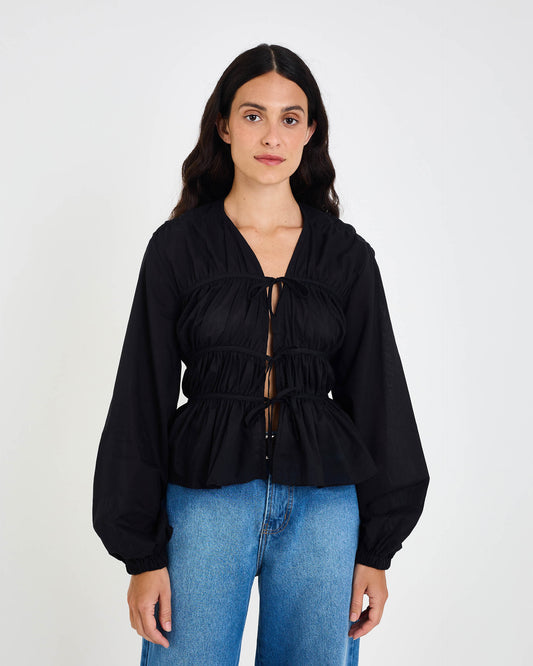 BLACK MOS WRINKLED BLOUSE