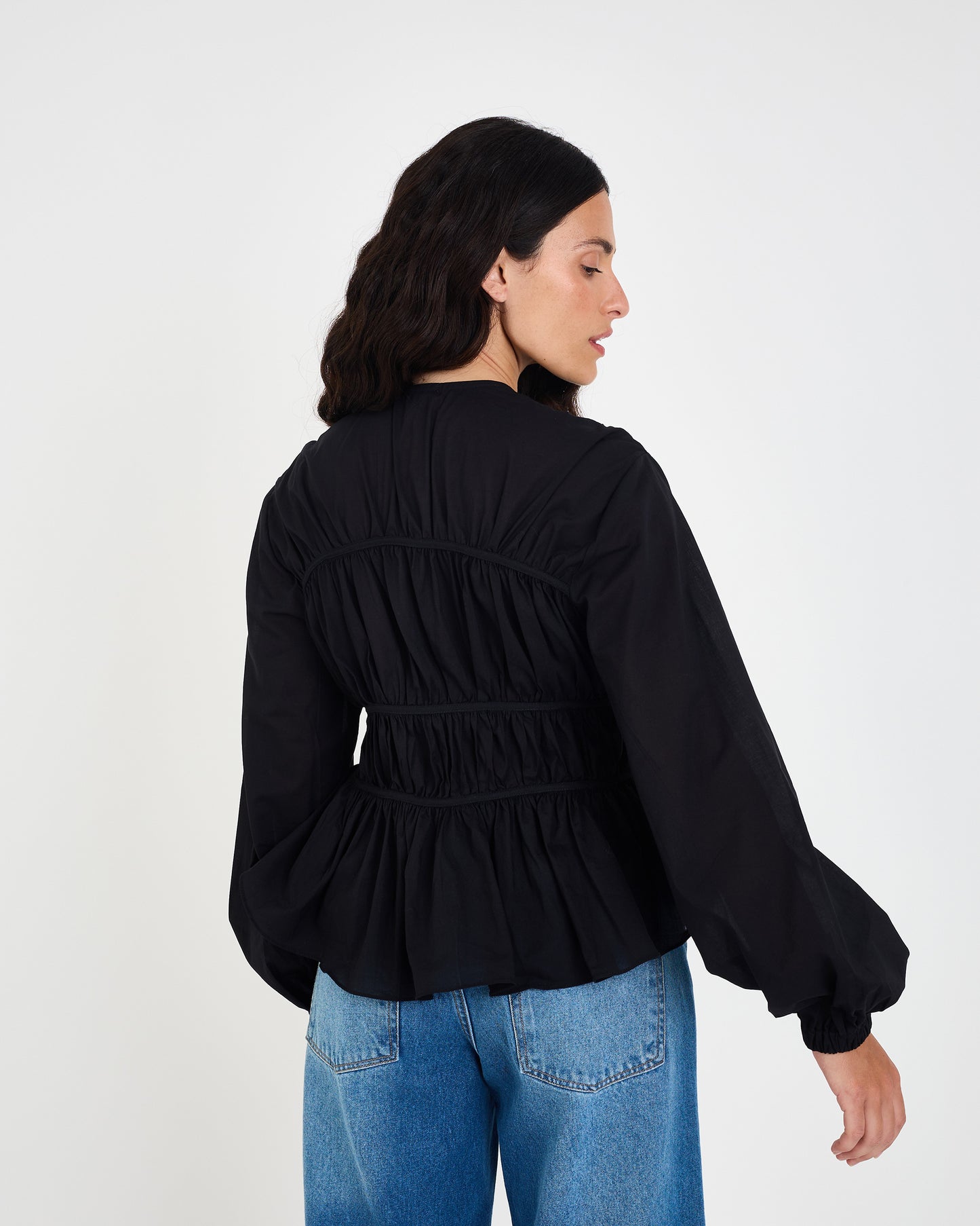 BLACK MOS WRINKLED BLOUSE