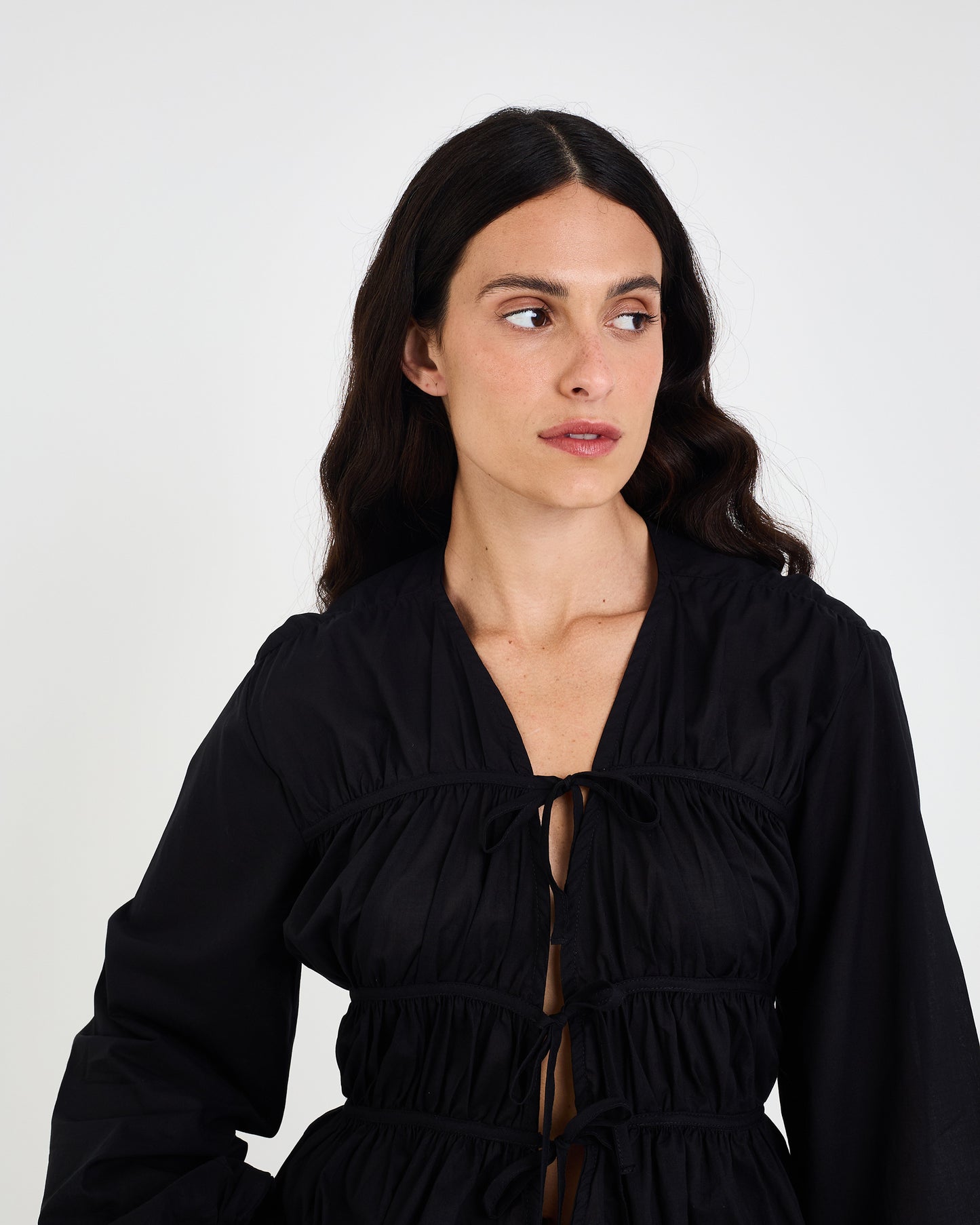 BLACK MOS WRINKLED BLOUSE