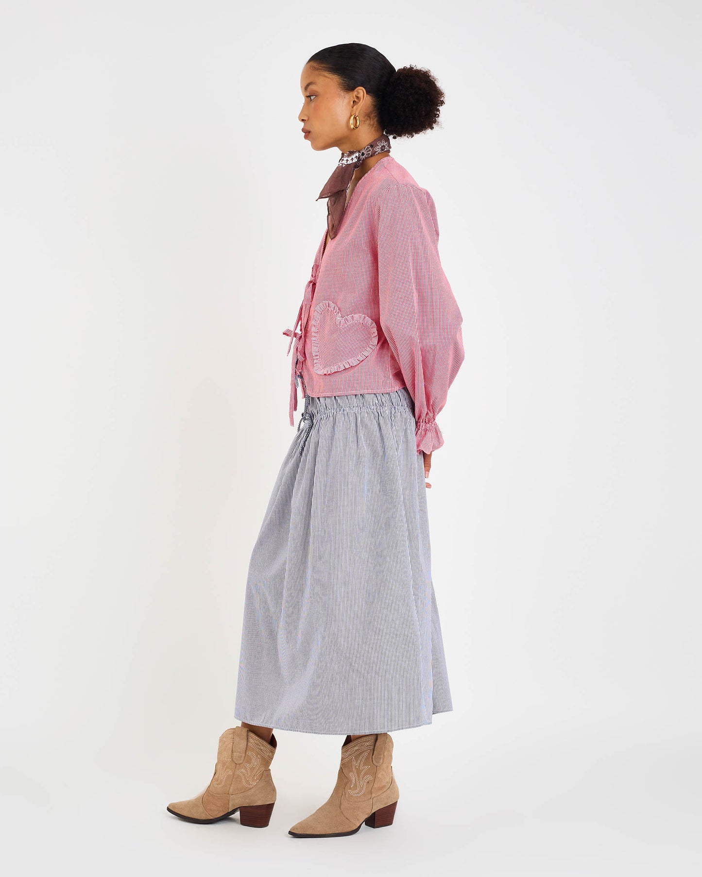 BLUE CHECKERD LOV MIDI SKIRT