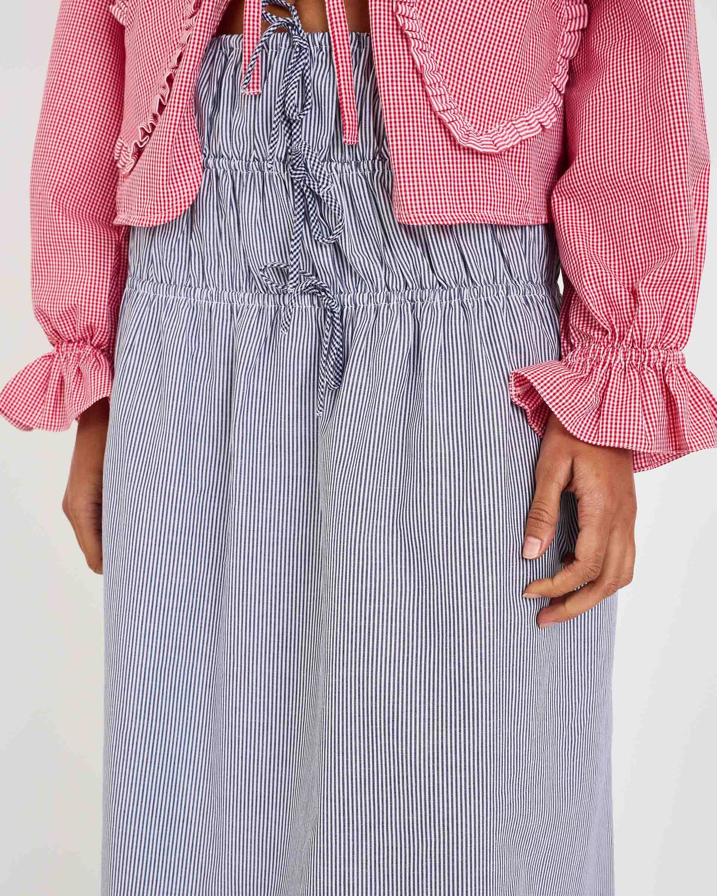 BLUE CHECKERD LOV MIDI SKIRT