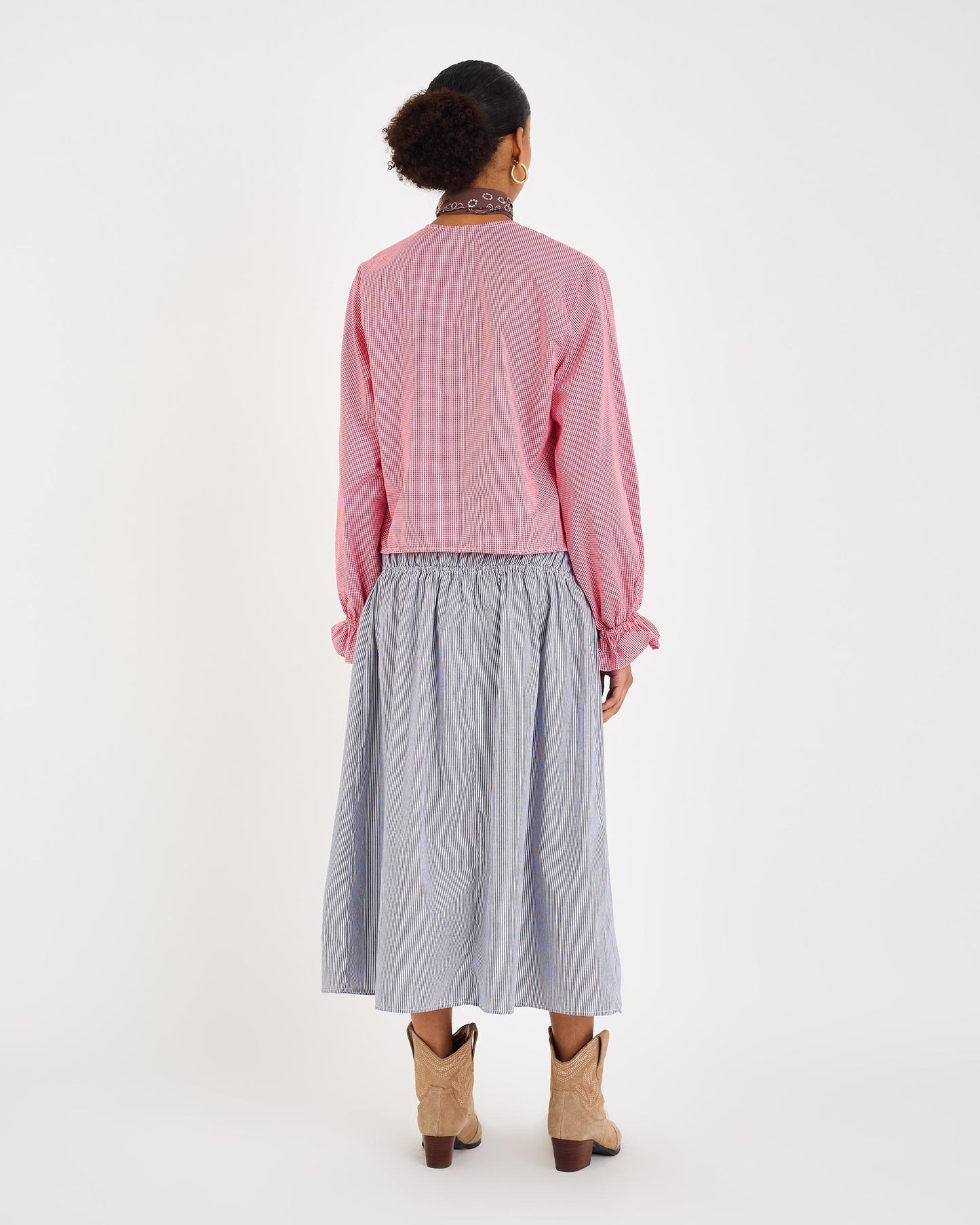 BLUE CHECKERD LOV MIDI SKIRT