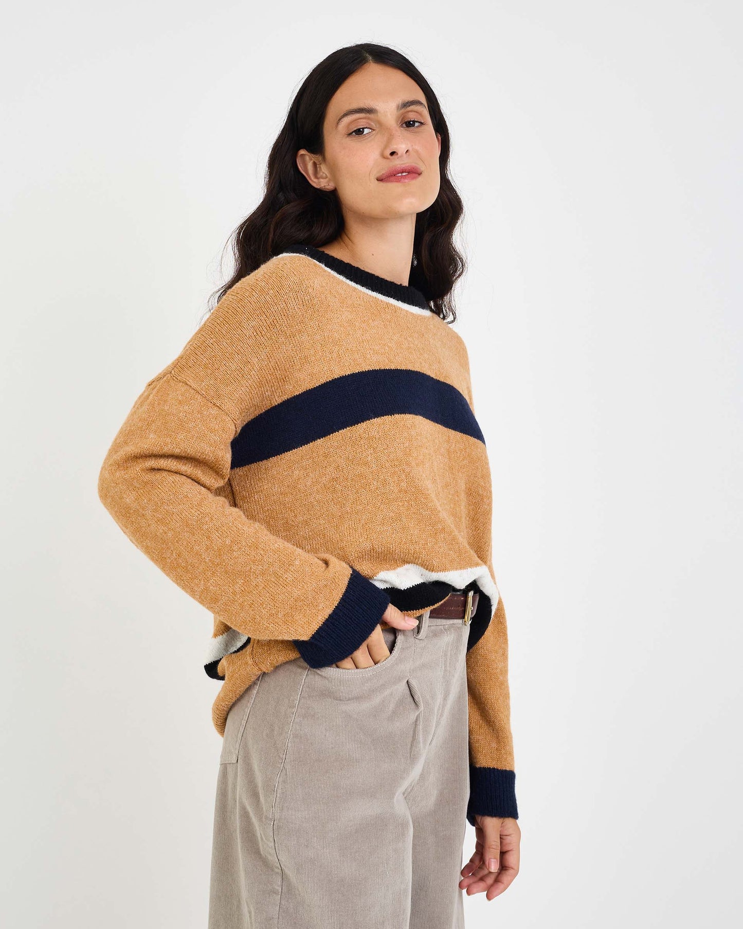 STRIPED MOS STRIPED KNIT COAT