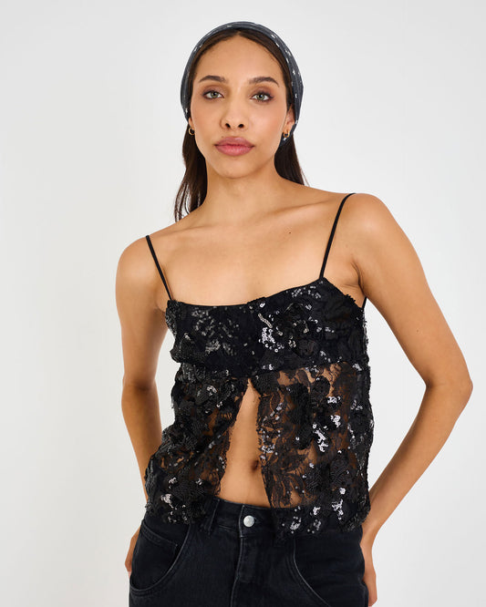 BLACK VIB SEQUINS BLOUSE