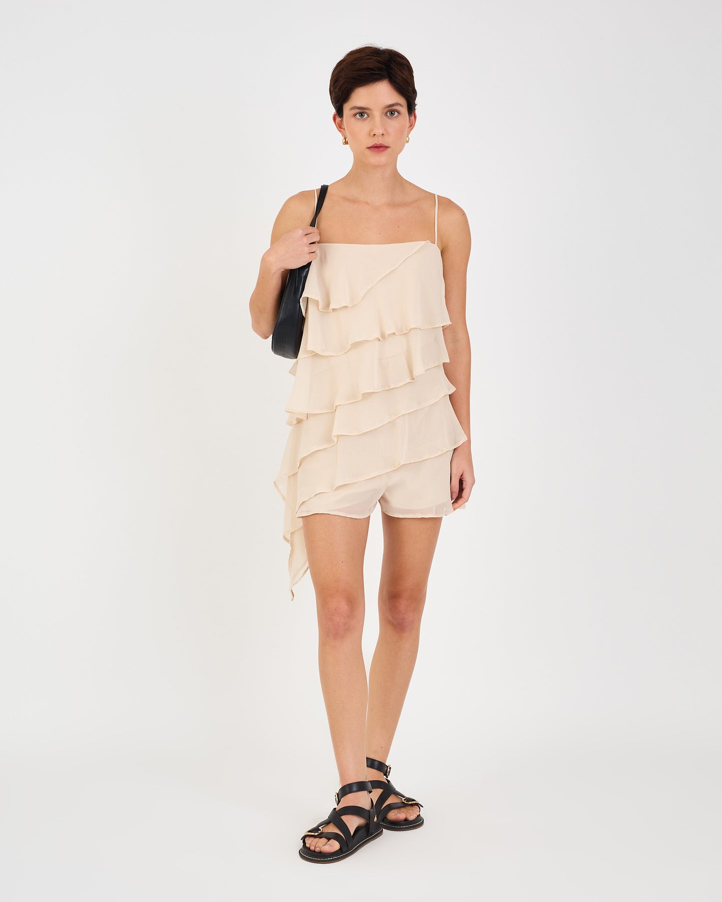 BEIGE RED RUFFLED JUMPSUIT
