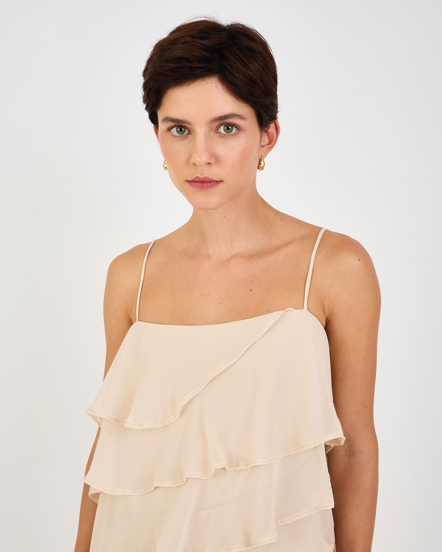 BEIGE RED RUFFLED JUMPSUIT