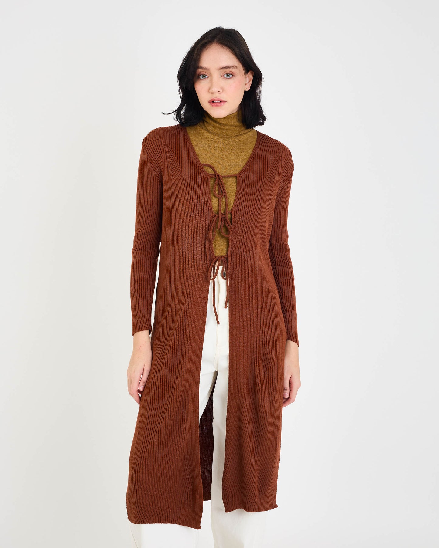 BROWN FAL TIE COAT